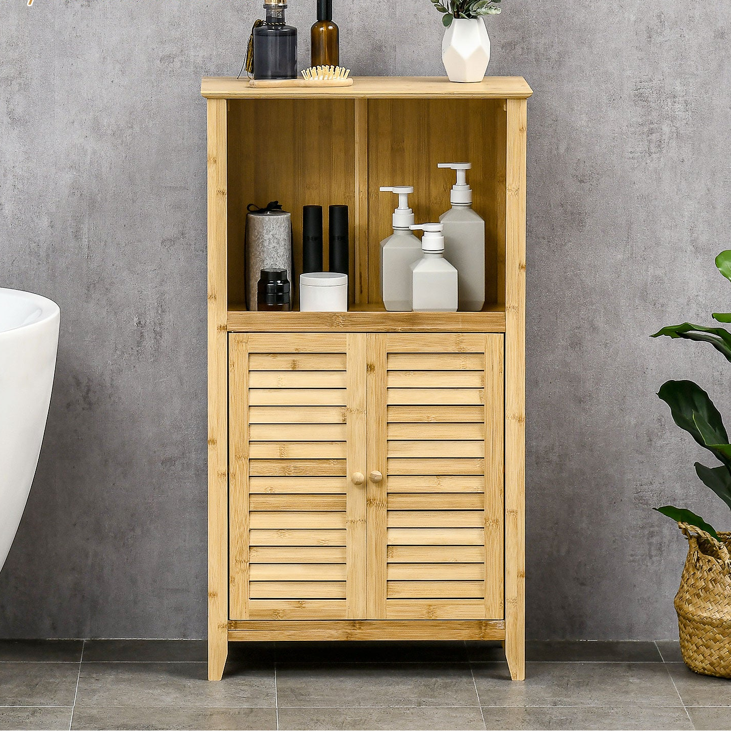 Bamboo Floor Cabinet – Bathroom & Living Room Storage Tower