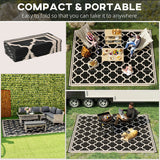 Reversible Polypropylene Outdoor Rug Folding, Durable, Perfect  With Four Straps  Waterproof Outdoor For Camping, Deck & Beach Black