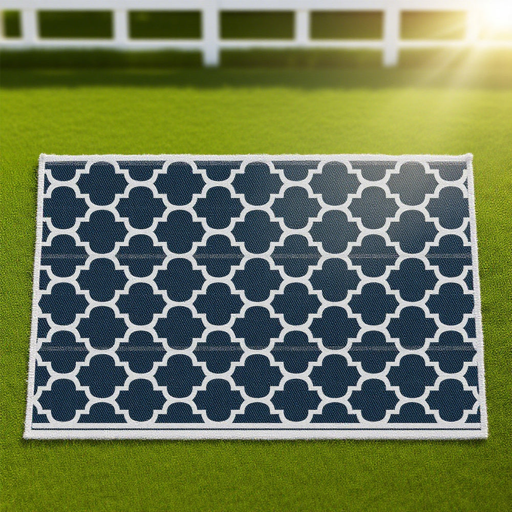 Reversible Polypropylene Outdoor Rug Folding, Durable, Perfect  With Four Straps  Waterproof Outdoor For Camping, Deck & Beach Black