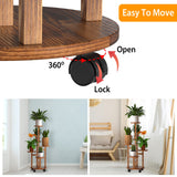 5 Tier Plant Stand With 4 Detachable Wheels Wooden Plant Pot Rolling Shelf Plant Display Rack For Indoor Outdoor Decoration