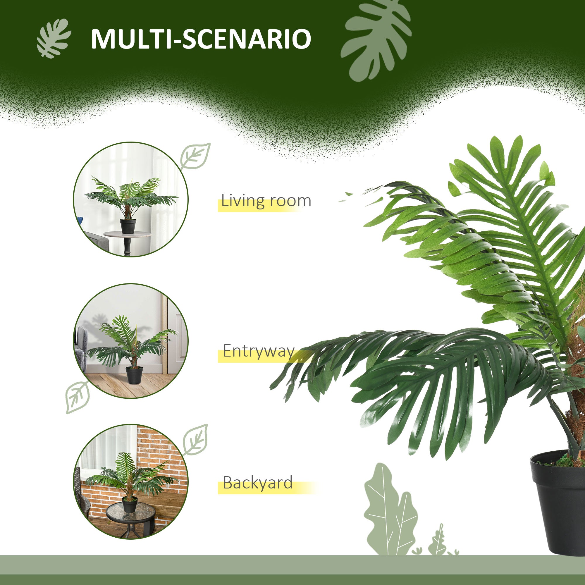 2 Pack 60cm Artificial Palm Tree Decorative Plant With Nursery Pot, Fake Tropical Tree For Indoor Outdoor Decor