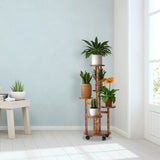 5 Tier Plant Stand With 4 Detachable Wheels Wooden Plant Pot Rolling Shelf Plant Display Rack For Indoor Outdoor Decoration