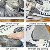 One Hundred Dollar Design Area Rug, Currency Inspired Non-Slip Carpet For Living Room & Entryway