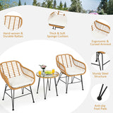 3 Pieces Rattan Furniture Set With Cushioned Chair Table