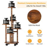 5 Tier Plant Stand With 4 Detachable Wheels Wooden Plant Pot Rolling Shelf Plant Display Rack For Indoor Outdoor Decoration