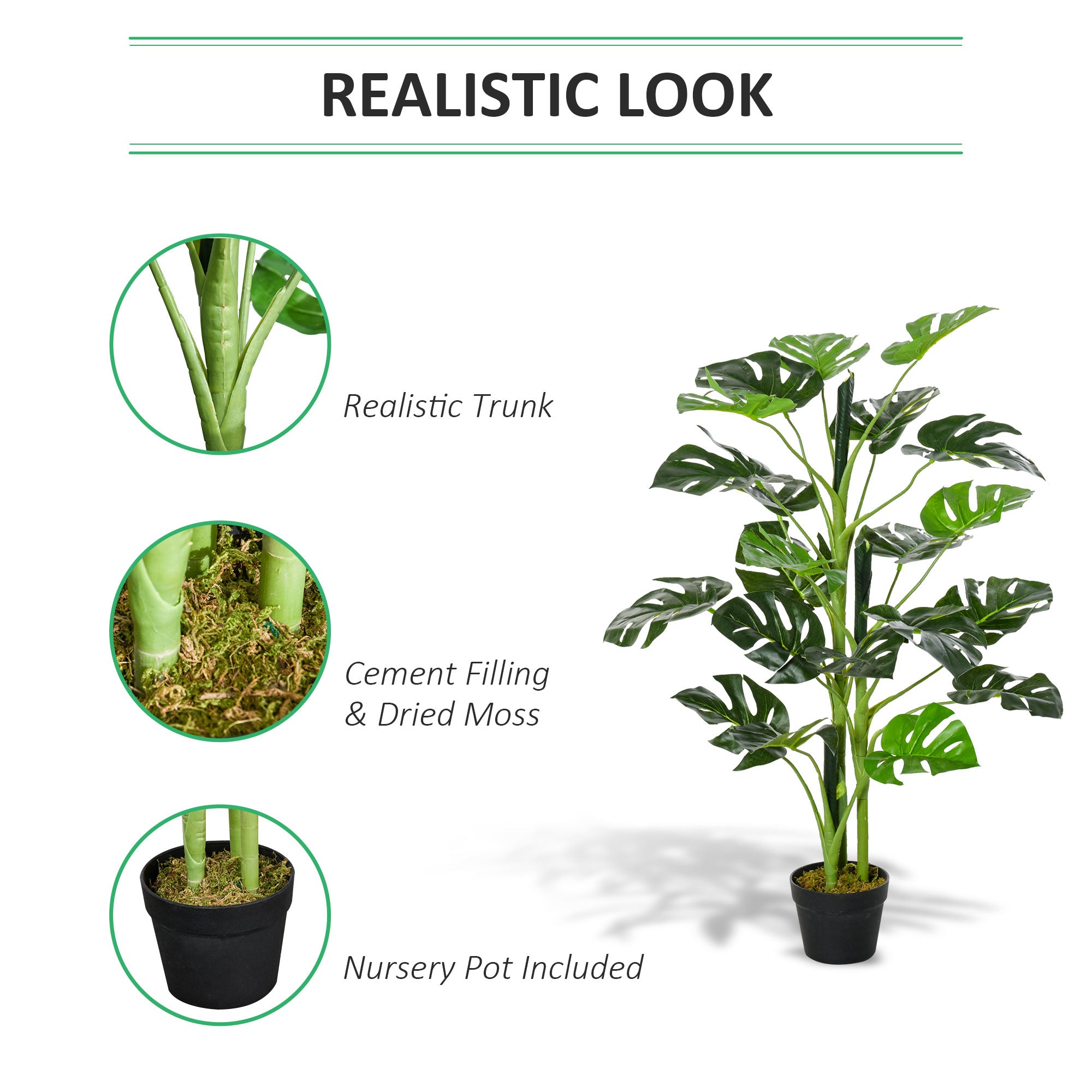 100cm/3.3FT Artificial Monstera Tree Decorative Cheese Plant 21 Leaves With Nursery Pot, Fake Tropical Palm Tree For Indoor Dcor