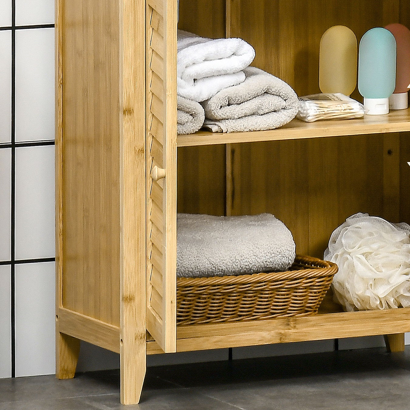 Bamboo Floor Cabinet – Bathroom & Living Room Storage Tower