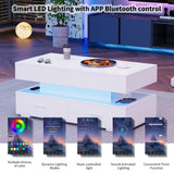 Hydraulic Lift Top Coffee Table, LED Coffee Tables With Storage For Living Room, Coffee Table With 2 Drawers & LED Light For Dining Reception Room, White