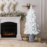 4 FT White Artificial Christmas Tree With Pot Stand, Potted Xmas Pine Tree With 200 Branch Tips For Holiday Party Office Home, White Tree