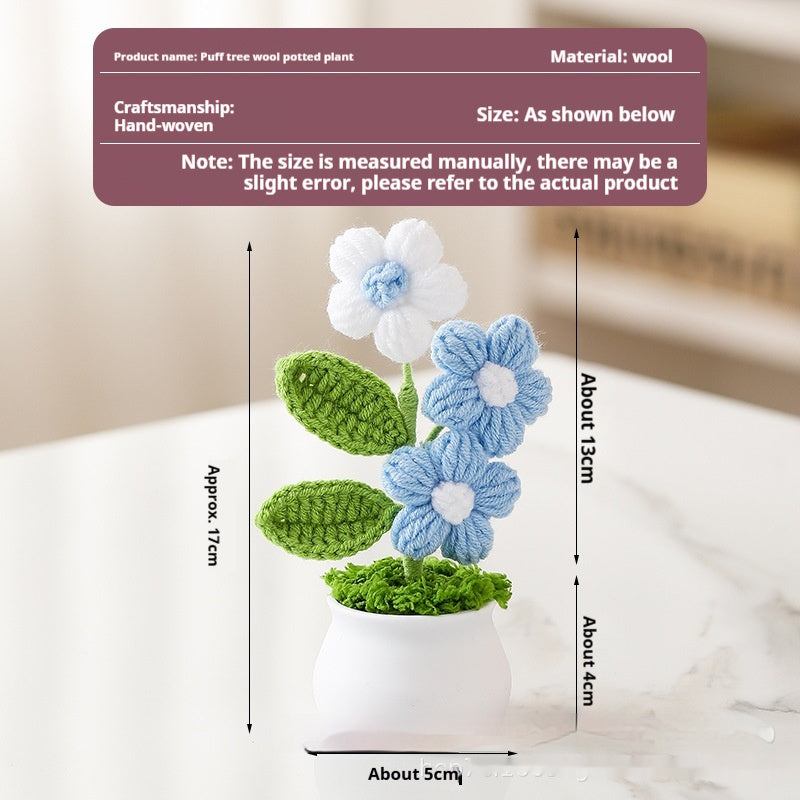 Puff Tree Handmade Wool Weaving Small Pot Plant Office Decoration