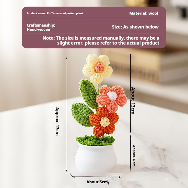 Puff Tree Handmade Wool Weaving Small Pot Plant Office Decoration