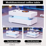 Hydraulic Lift Top Coffee Table, LED Coffee Tables With Storage For Living Room, Coffee Table With 2 Drawers & LED Light For Dining Reception Room, White