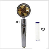 Propeller Driven Shower Head With Stop Button And Cotton Filter Turbocharged High Pressure Handheld Shower Nozzle