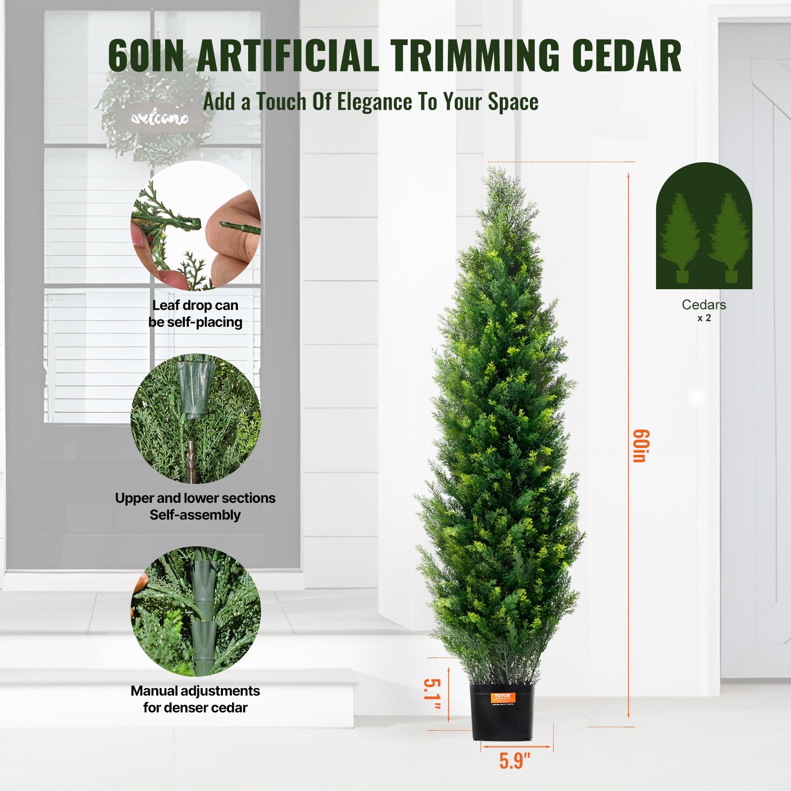 2 Pack 5' Artificial Cedar Topiary Tree Faux Plant UV Decor In/Outdoor