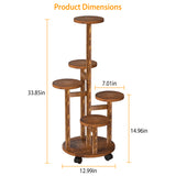 5 Tier Plant Stand With 4 Detachable Wheels Wooden Plant Pot Rolling Shelf Plant Display Rack For Indoor Outdoor Decoration