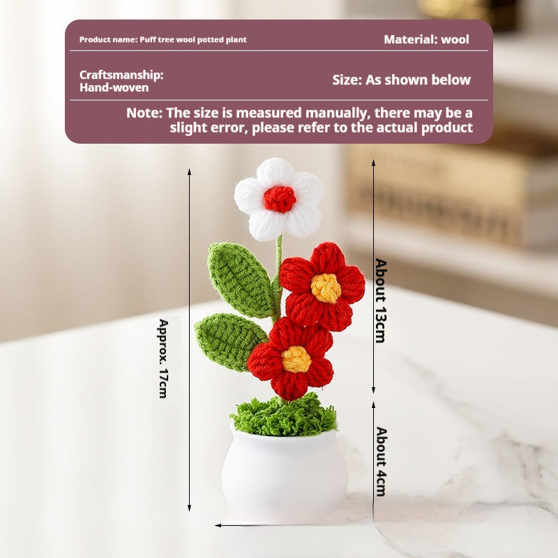 Puff Tree Handmade Wool Weaving Small Pot Plant Office Decoration
