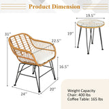 3 Pieces Rattan Furniture Set With Cushioned Chair Table