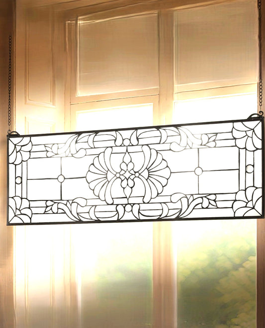 Tiffany‑Style Stained Glass Window Panel – 35” Hanging Transom with Chain
